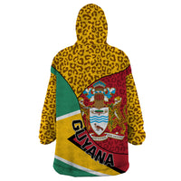 Guyana Republic Day Wearable Blanket Hoodie Coat Of Arms Leopard Pattern - Wonder Print Shop