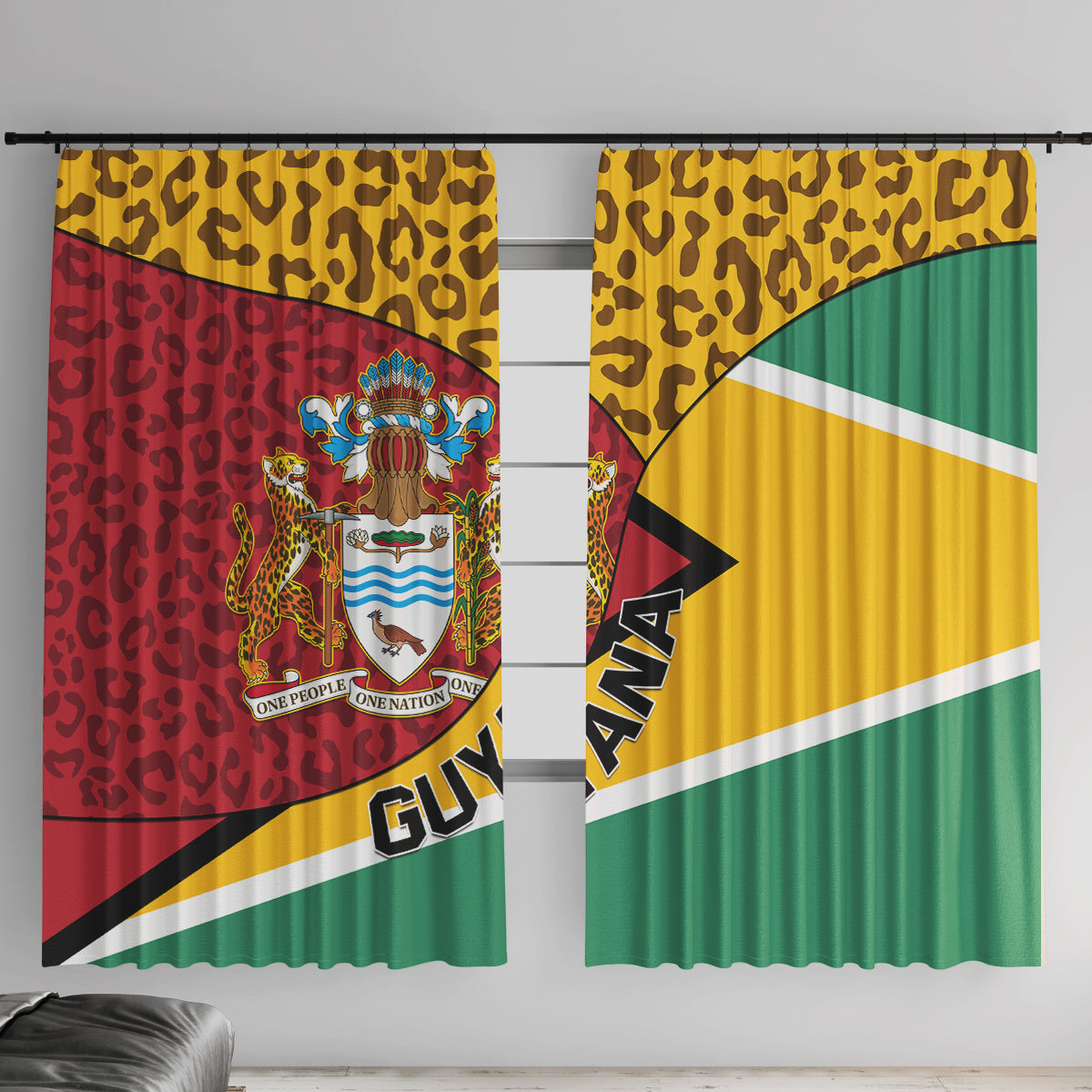 Guyana Republic Day Window Curtain Coat Of Arms Leopard Pattern
