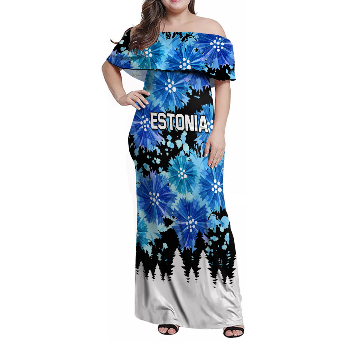 Estonia Independence Day Family Matching Off Shoulder Maxi Dress and Hawaiian Shirt Cornflower Unique Style - Wonder Print Shop