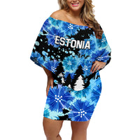 Estonia Independence Day Family Matching Off Shoulder Short Dress and Hawaiian Shirt Cornflower Unique Style - Wonder Print Shop