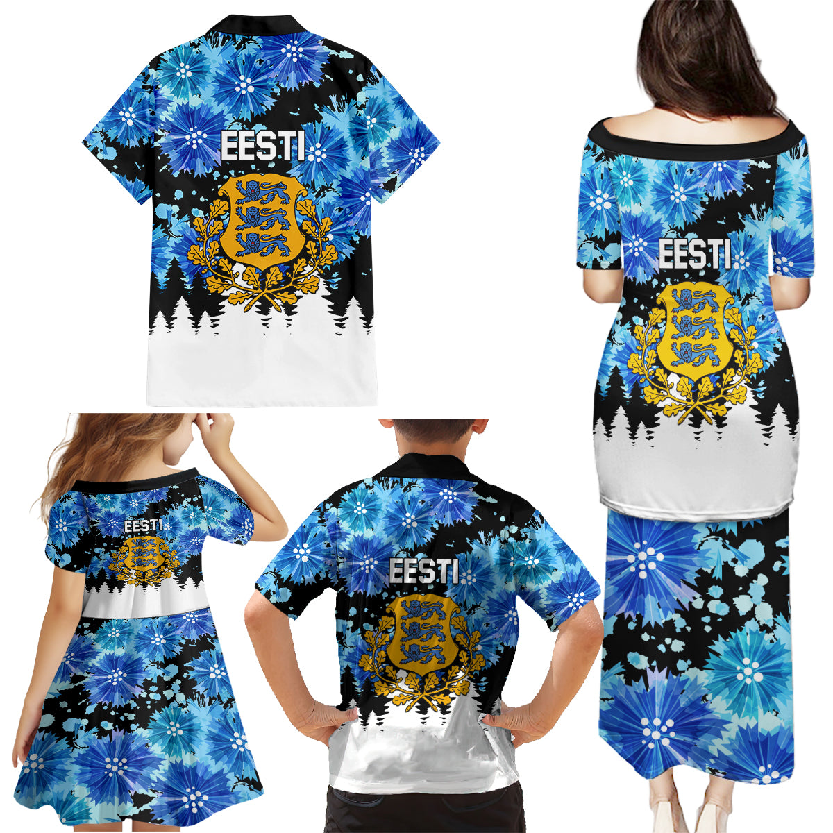 Estonia Independence Day Family Matching Puletasi and Hawaiian Shirt Cornflower Unique Style - Wonder Print Shop