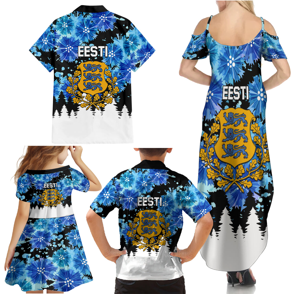 Estonia Independence Day Family Matching Summer Maxi Dress and Hawaiian Shirt Cornflower Unique Style - Wonder Print Shop