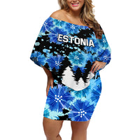 Estonia Independence Day Off Shoulder Short Dress Cornflower Unique Style - Wonder Print Shop