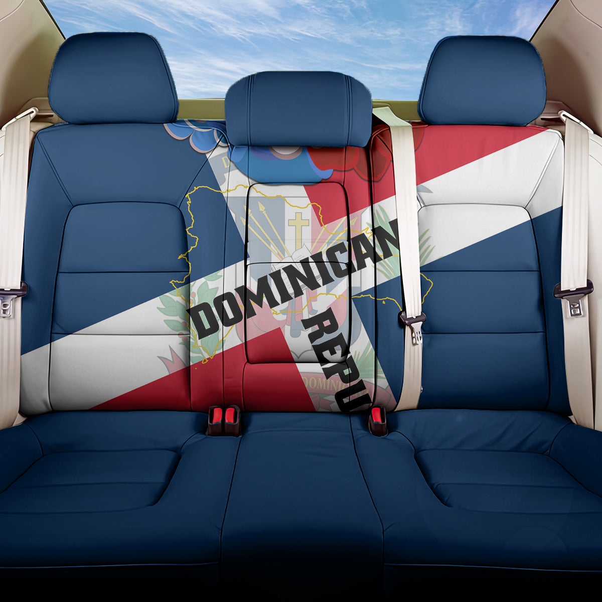 Dominican Republic Independence Day Back Car Seat Cover Coat Of Arms Flag Style LT01