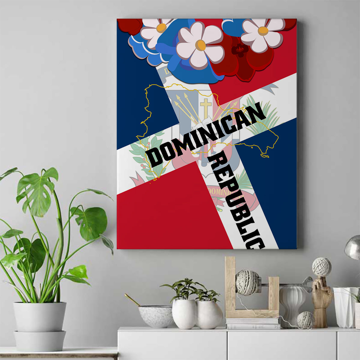 Dominican Republic Independence Day Canvas Wall Art Coat Of Arms Flag Style - Wonder Print Shop