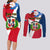 Dominican Republic Independence Day Couples Matching Long Sleeve Bodycon Dress and Long Sleeve Button Shirt Coat Of Arms Flag Style LT01