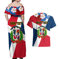 Dominican Republic Independence Day Couples Matching Off Shoulder Maxi Dress and Hawaiian Shirt Coat Of Arms Flag Style - Wonder Print Shop