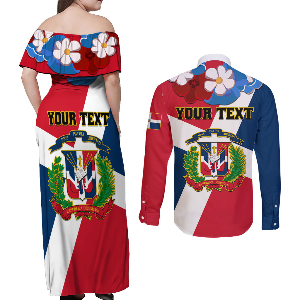 Dominican Republic Independence Day Couples Matching Off Shoulder Maxi Dress and Long Sleeve Button Shirt Coat Of Arms Flag Style - Wonder Print Shop