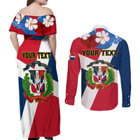 Dominican Republic Independence Day Couples Matching Off Shoulder Maxi Dress and Long Sleeve Button Shirt Coat Of Arms Flag Style - Wonder Print Shop