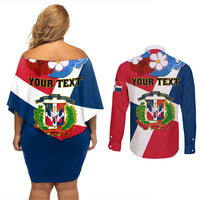 Dominican Republic Independence Day Couples Matching Off Shoulder Short Dress and Long Sleeve Button Shirt Coat Of Arms Flag Style - Wonder Print Shop