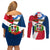 Dominican Republic Independence Day Couples Matching Off Shoulder Short Dress and Long Sleeve Button Shirt Coat Of Arms Flag Style LT01
