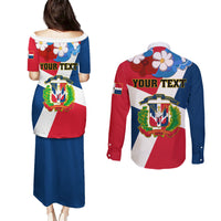Dominican Republic Independence Day Couples Matching Puletasi and Long Sleeve Button Shirt Coat Of Arms Flag Style - Wonder Print Shop