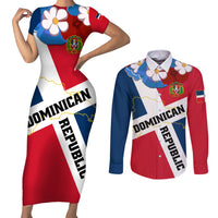 Dominican Republic Independence Day Couples Matching Short Sleeve Bodycon Dress and Long Sleeve Button Shirt Coat Of Arms Flag Style - Wonder Print Shop