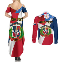 Dominican Republic Independence Day Couples Matching Summer Maxi Dress and Long Sleeve Button Shirt Coat Of Arms Flag Style - Wonder Print Shop