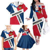 Dominican Republic Independence Day Family Matching Off Shoulder Long Sleeve Dress and Hawaiian Shirt Coat Of Arms Flag Style - Wonder Print Shop