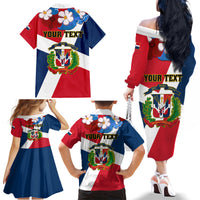 Dominican Republic Independence Day Family Matching Off Shoulder Long Sleeve Dress and Hawaiian Shirt Coat Of Arms Flag Style - Wonder Print Shop