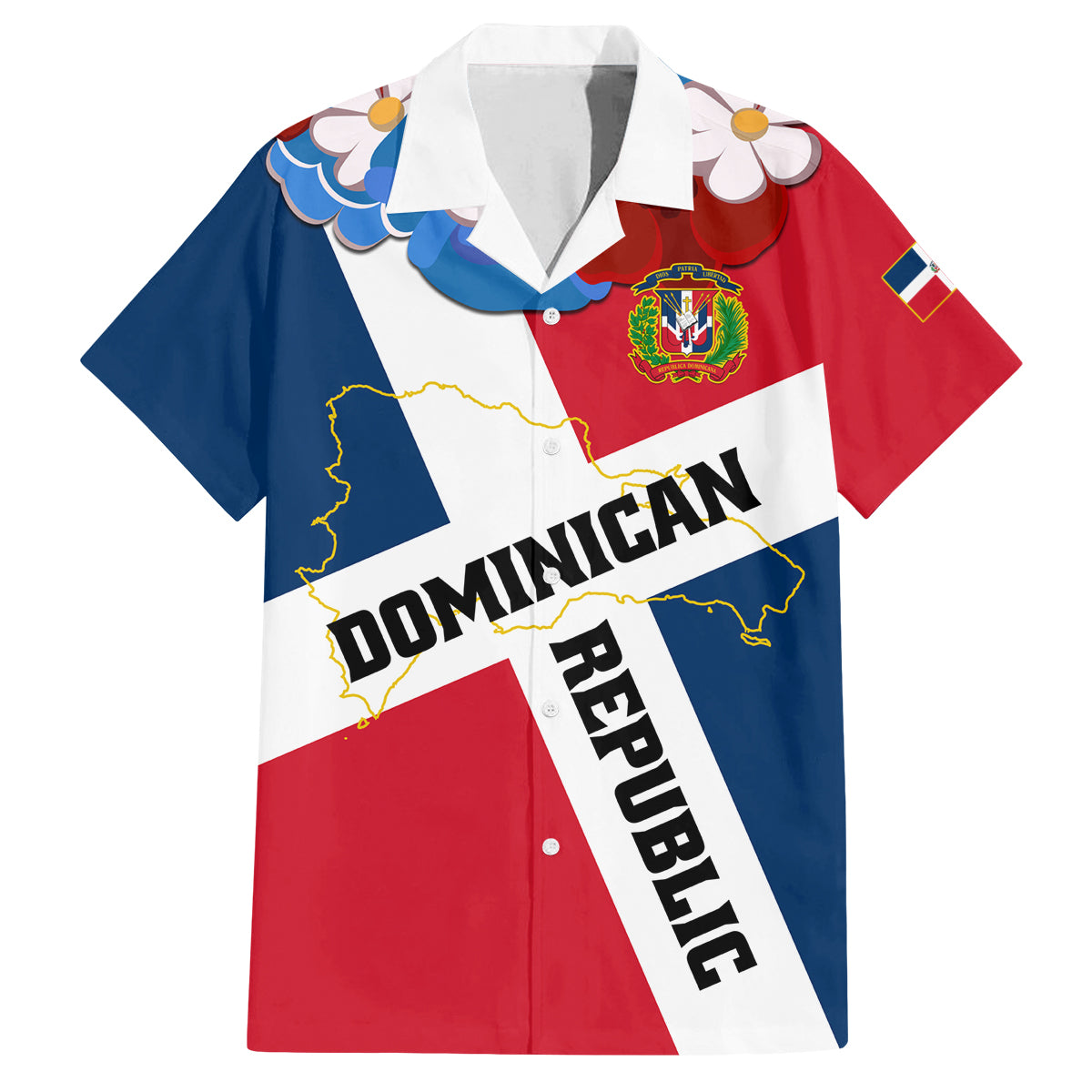 Dominican Republic Independence Day Family Matching Off Shoulder Long Sleeve Dress and Hawaiian Shirt Coat Of Arms Flag Style - Wonder Print Shop