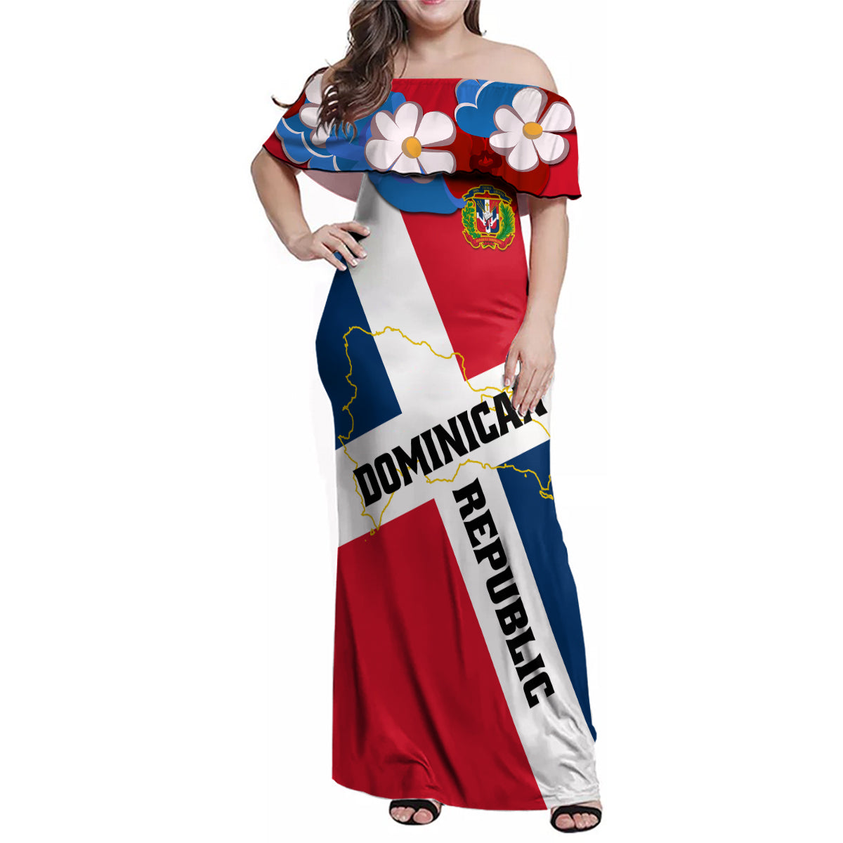 Dominican Republic Independence Day Family Matching Off Shoulder Maxi Dress and Hawaiian Shirt Coat Of Arms Flag Style - Wonder Print Shop