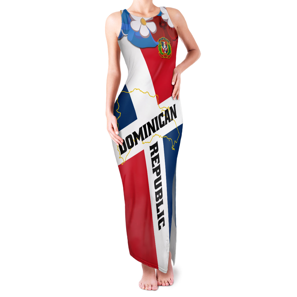 Dominican Republic Independence Day Family Matching Tank Maxi Dress and Hawaiian Shirt Coat Of Arms Flag Style - Wonder Print Shop