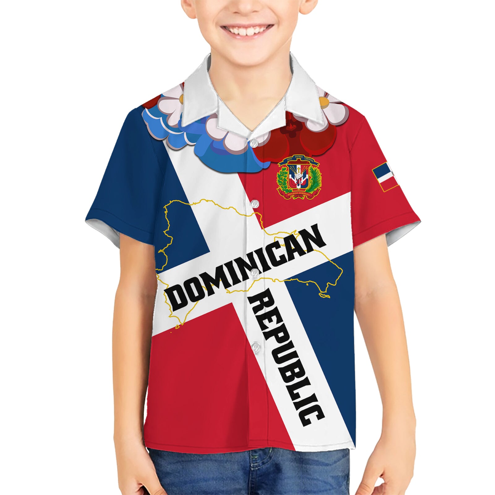 Dominican Republic Independence Day Kid Hawaiian Shirt Coat Of Arms Flag Style LT01