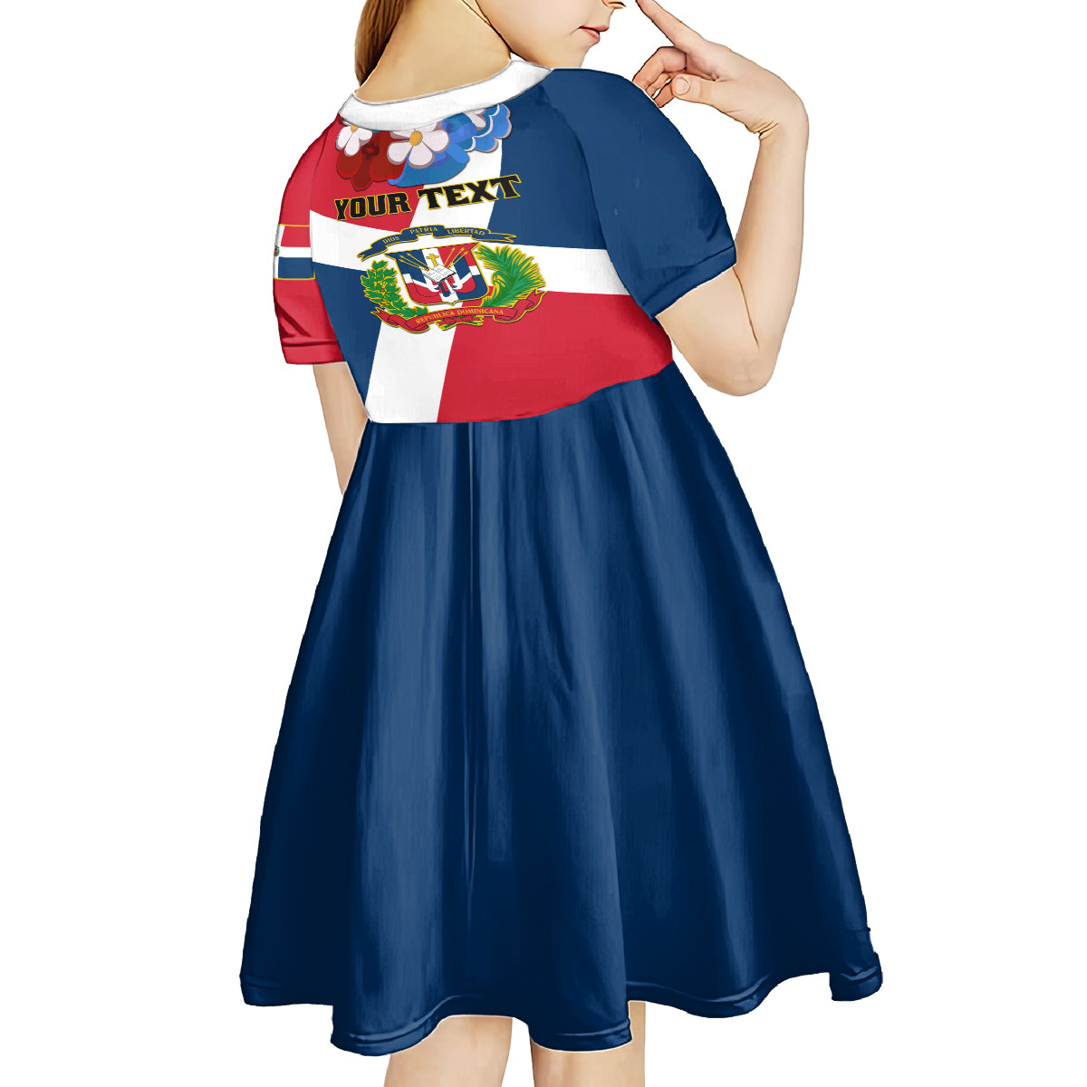 Dominican Republic Independence Day Kid Short Sleeve Dress Coat Of Arms Flag Style - Wonder Print Shop