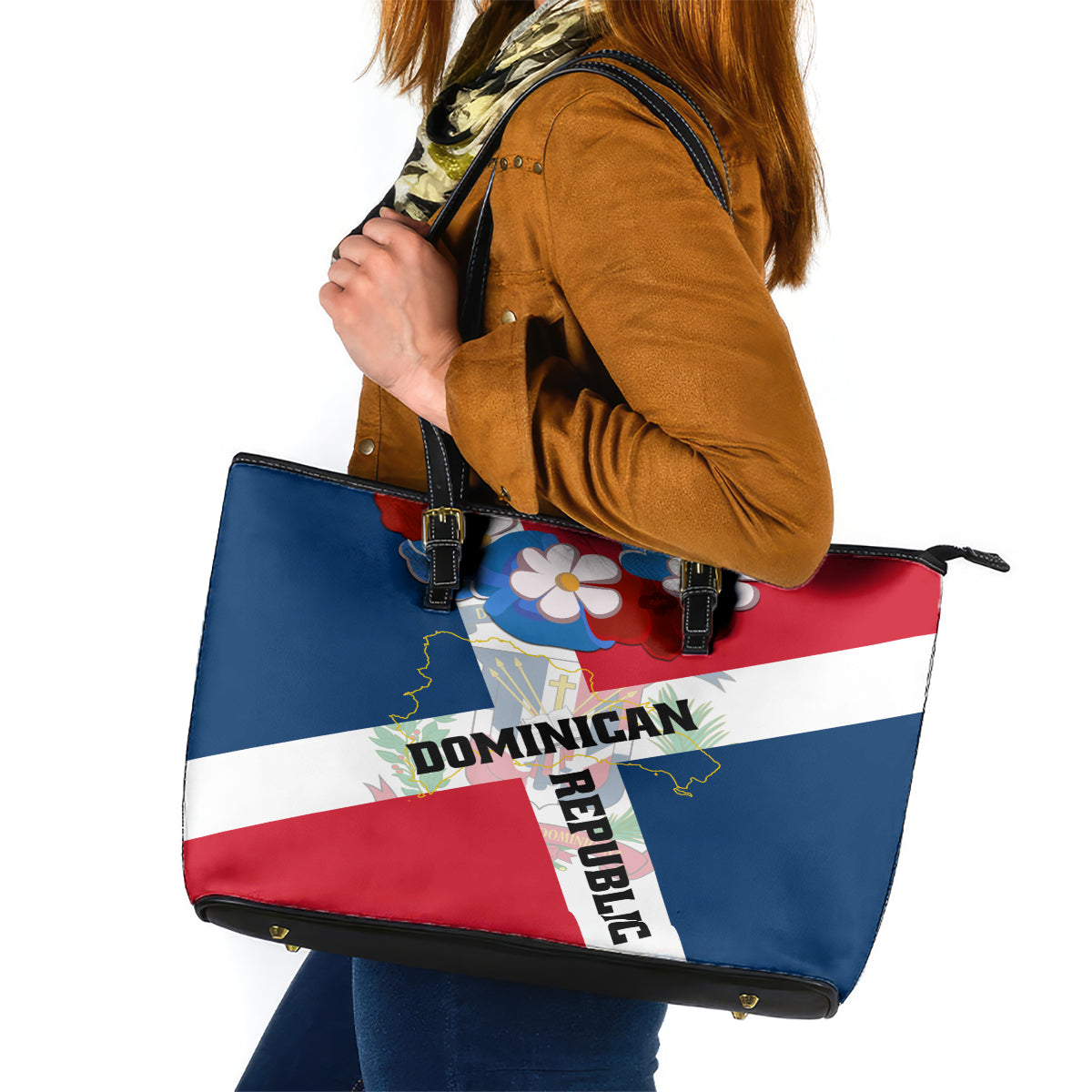 Dominican Republic Independence Day Leather Tote Bag Coat Of Arms Flag Style - Wonder Print Shop
