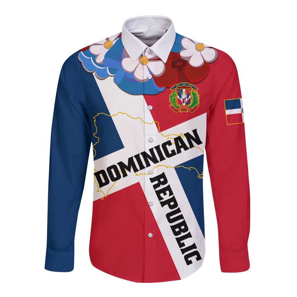 Dominican Republic Independence Day Long Sleeve Button Shirt Coat Of Arms Flag Style LT01