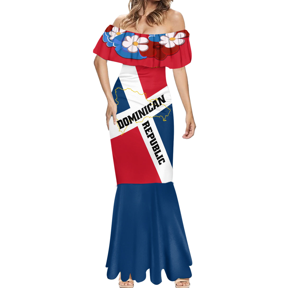 Dominican Republic Independence Day Mermaid Dress Coat Of Arms Flag Style - Wonder Print Shop