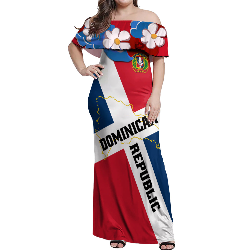 Dominican Republic Independence Day Off Shoulder Maxi Dress Coat Of Arms Flag Style LT01