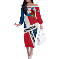 Dominican Republic Independence Day Off The Shoulder Long Sleeve Dress Coat Of Arms Flag Style - Wonder Print Shop