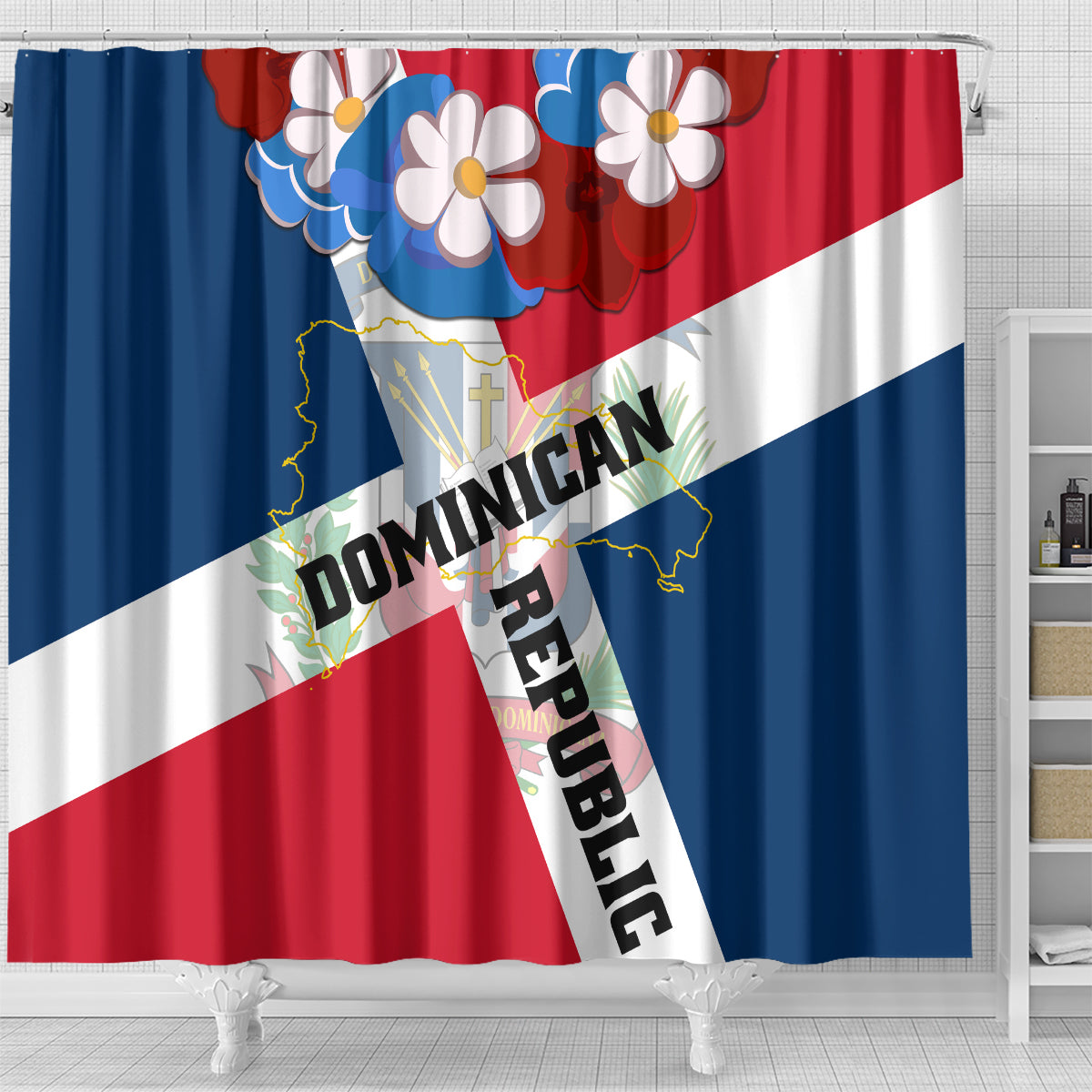 Dominican Republic Independence Day Shower Curtain Coat Of Arms Flag Style LT01