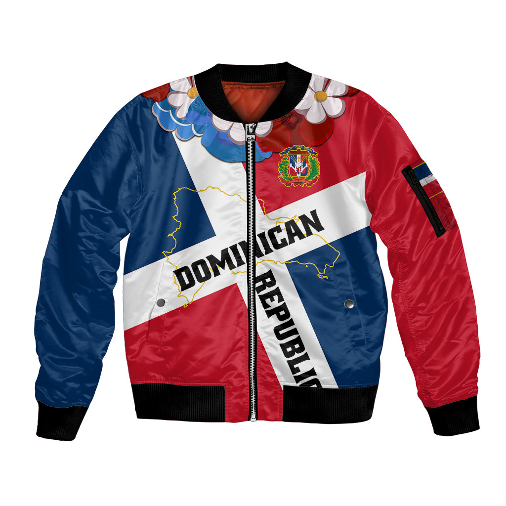 Dominican Republic Independence Day Sleeve Zip Bomber Jacket Coat Of Arms Flag Style - Wonder Print Shop