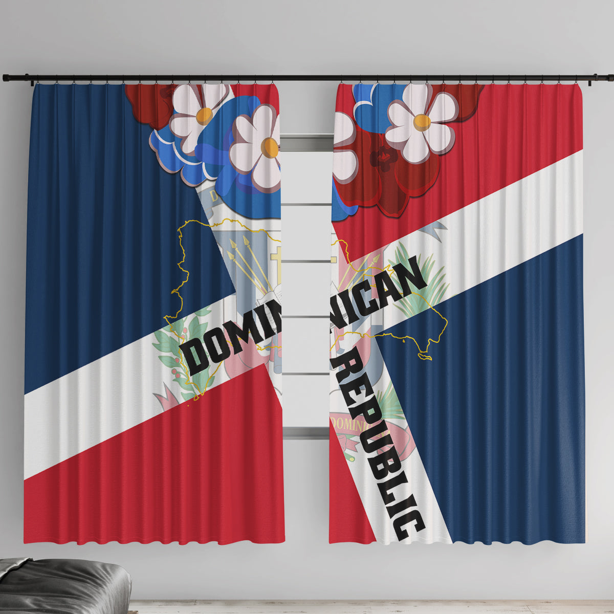 Dominican Republic Independence Day Window Curtain Coat Of Arms Flag Style LT01