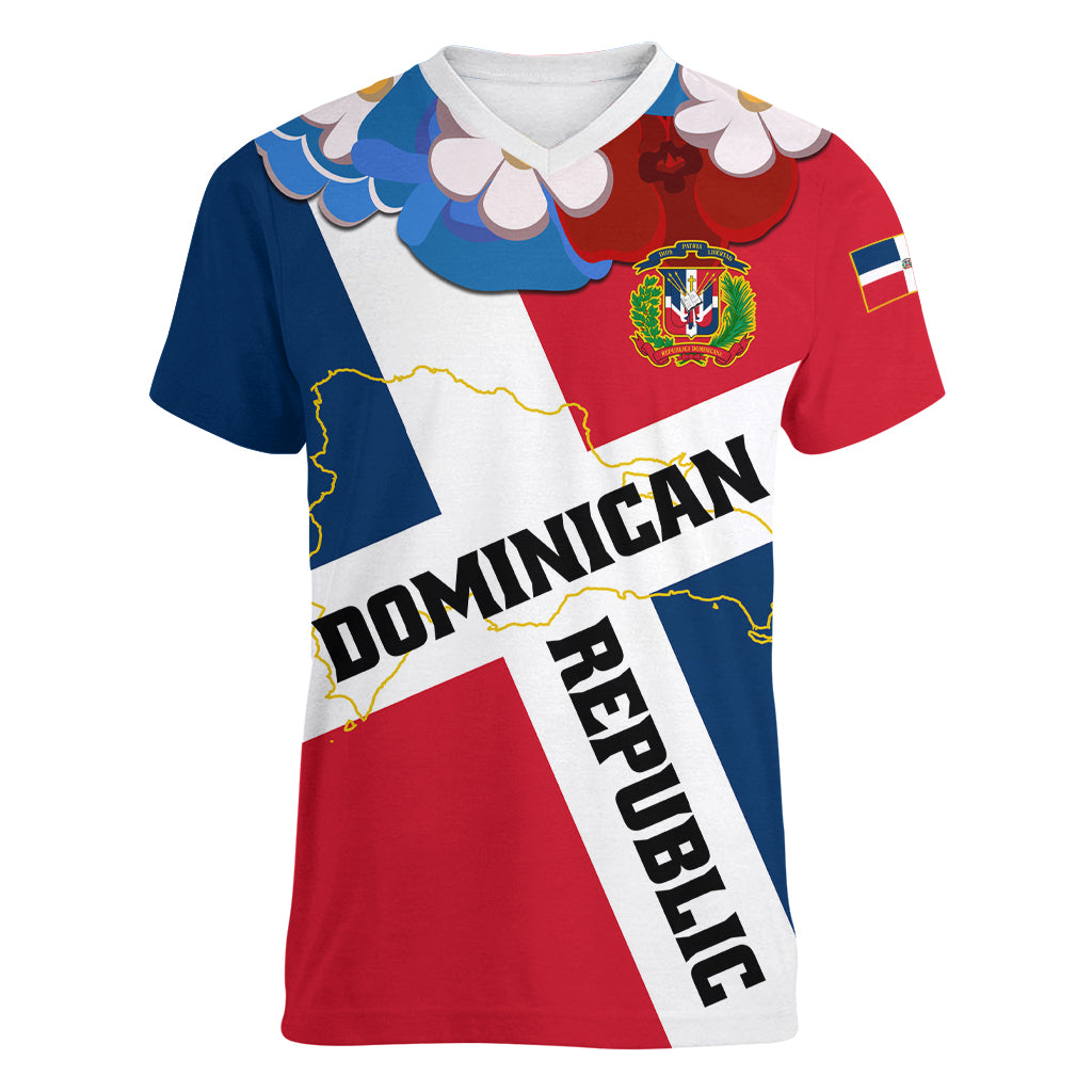 Dominican Republic Independence Day Women V Neck T Shirt Coat Of Arms Flag Style LT01