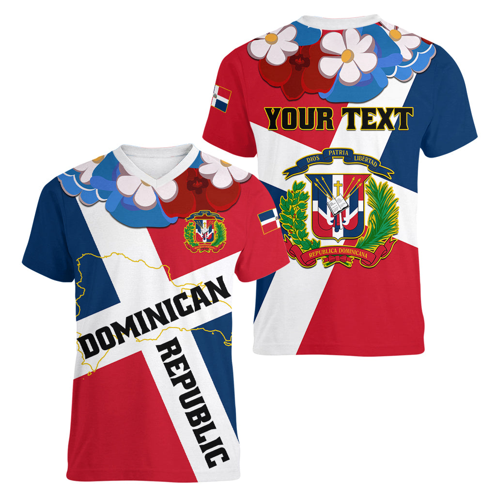 Dominican Republic Independence Day Women V Neck T Shirt Coat Of Arms Flag Style - Wonder Print Shop