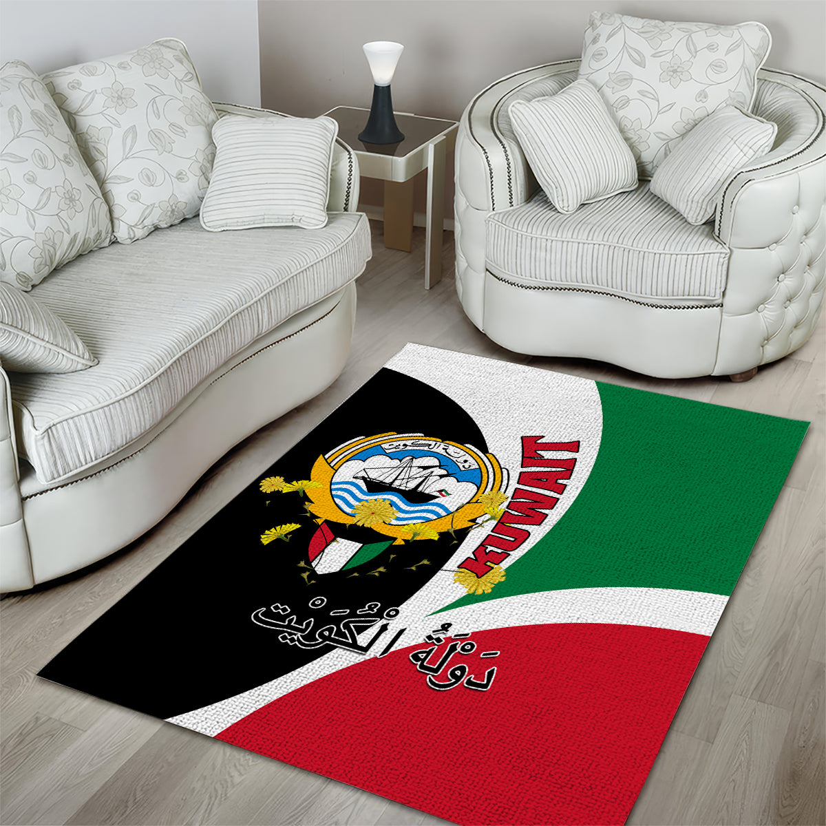 Kuwait National Day Area Rug Kuwayt Coat Of Arms Arfaj Flower - Wonder Print Shop