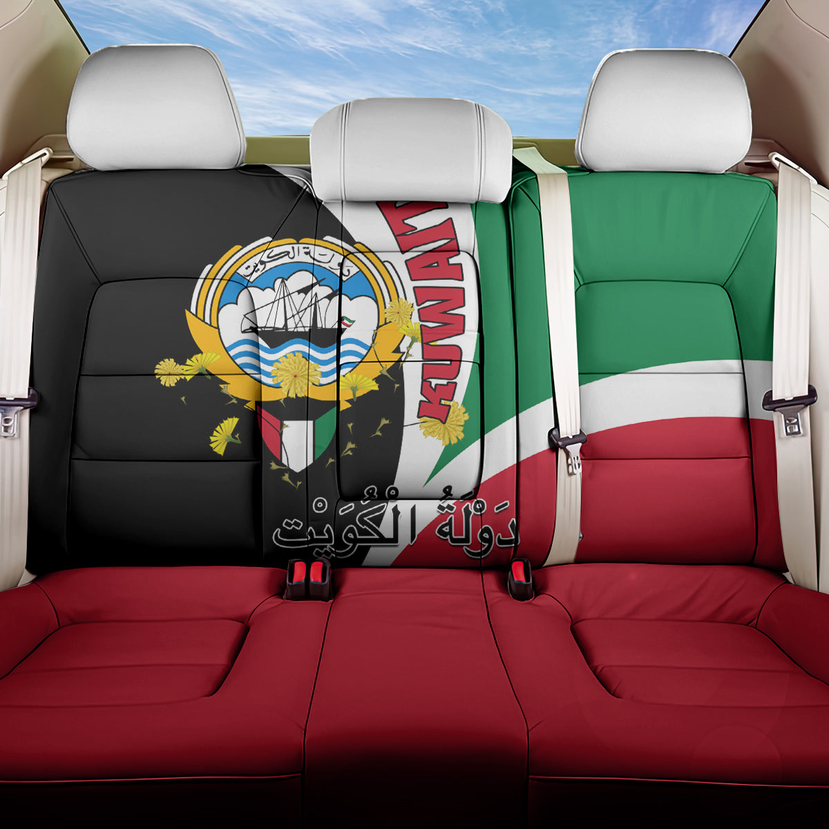 Kuwait National Day Back Car Seat Cover Kuwayt Coat Of Arms Arfaj Flower LT01