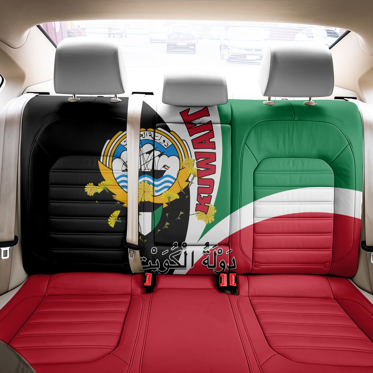 Kuwait National Day Back Car Seat Cover Kuwayt Coat Of Arms Arfaj Flower - Wonder Print Shop
