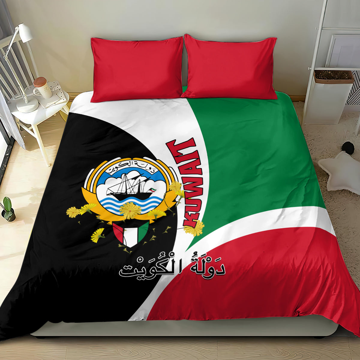 Kuwait National Day Bedding Set Kuwayt Coat Of Arms Arfaj Flower - Wonder Print Shop