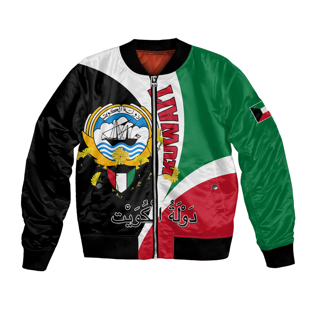 Kuwait National Day Bomber Jacket Kuwayt Coat Of Arms Arfaj Flower - Wonder Print Shop