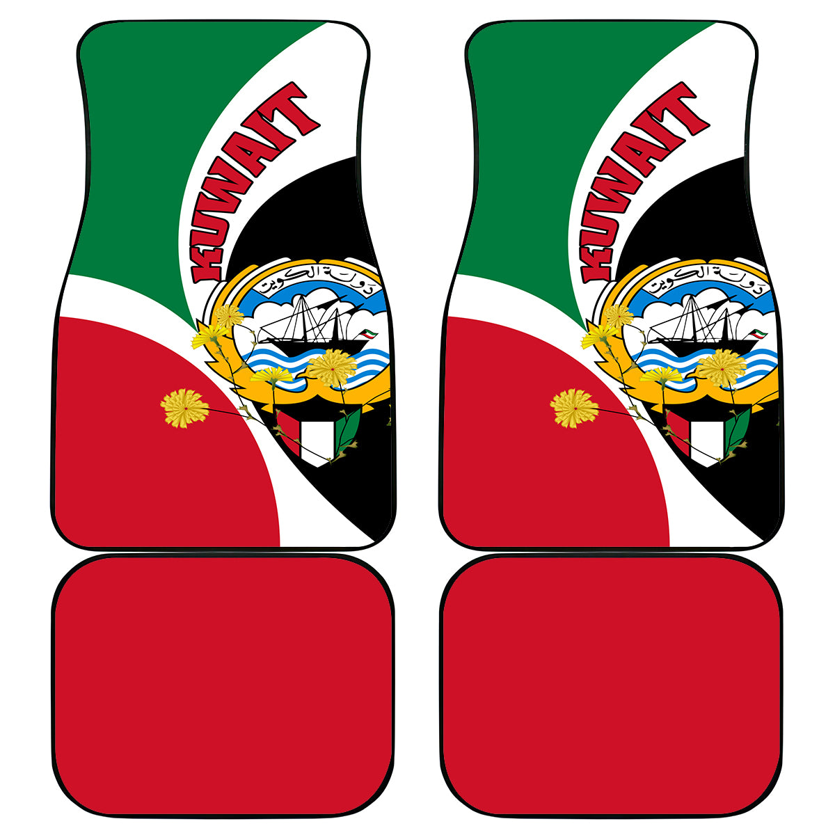 Kuwait National Day Car Mats Kuwayt Coat Of Arms Arfaj Flower - Wonder Print Shop