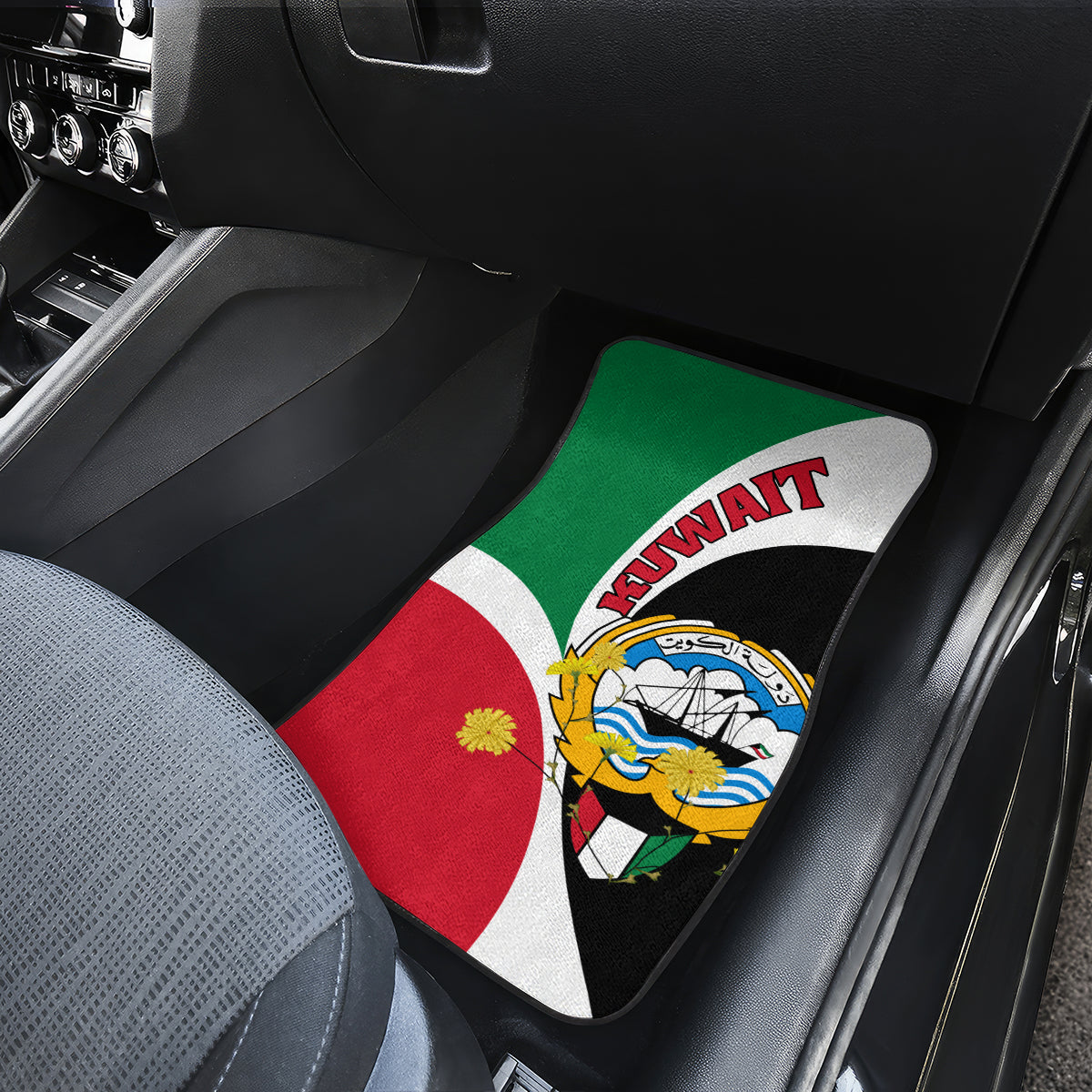 Kuwait National Day Car Mats Kuwayt Coat Of Arms Arfaj Flower - Wonder Print Shop