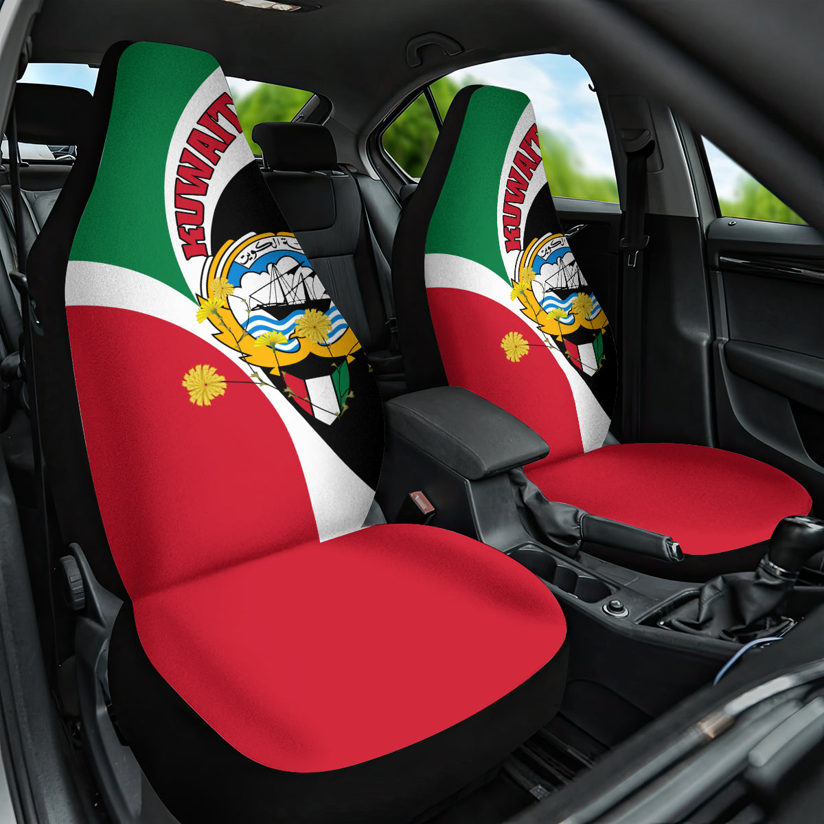 Kuwait National Day Car Seat Cover Kuwayt Coat Of Arms Arfaj Flower - Wonder Print Shop