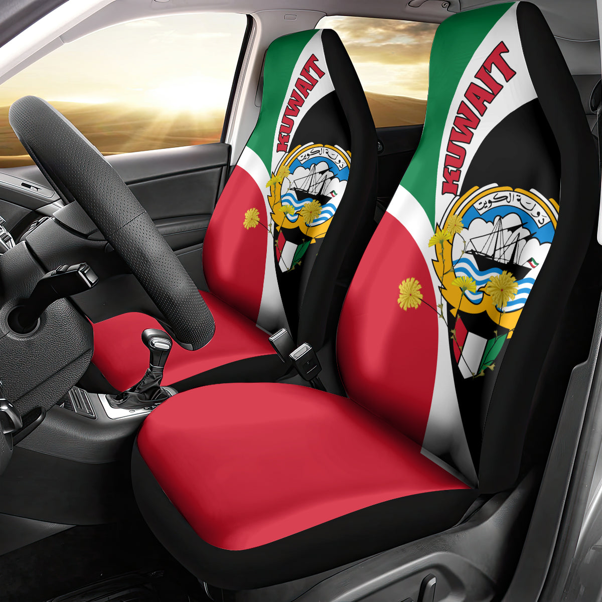 Kuwait National Day Car Seat Cover Kuwayt Coat Of Arms Arfaj Flower - Wonder Print Shop