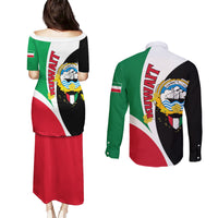 Kuwait National Day Couples Matching Puletasi and Long Sleeve Button Shirt Kuwayt Coat Of Arms Arfaj Flower - Wonder Print Shop
