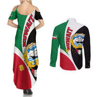 Kuwait National Day Couples Matching Summer Maxi Dress and Long Sleeve Button Shirt Kuwayt Coat Of Arms Arfaj Flower - Wonder Print Shop