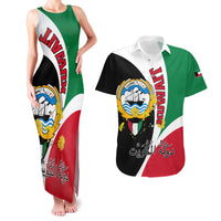 Kuwait National Day Couples Matching Tank Maxi Dress and Hawaiian Shirt Kuwayt Coat Of Arms Arfaj Flower - Wonder Print Shop