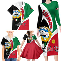 Kuwait National Day Family Matching Long Sleeve Bodycon Dress and Hawaiian Shirt Kuwayt Coat Of Arms Arfaj Flower - Wonder Print Shop