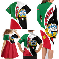 Kuwait National Day Family Matching Long Sleeve Bodycon Dress and Hawaiian Shirt Kuwayt Coat Of Arms Arfaj Flower - Wonder Print Shop