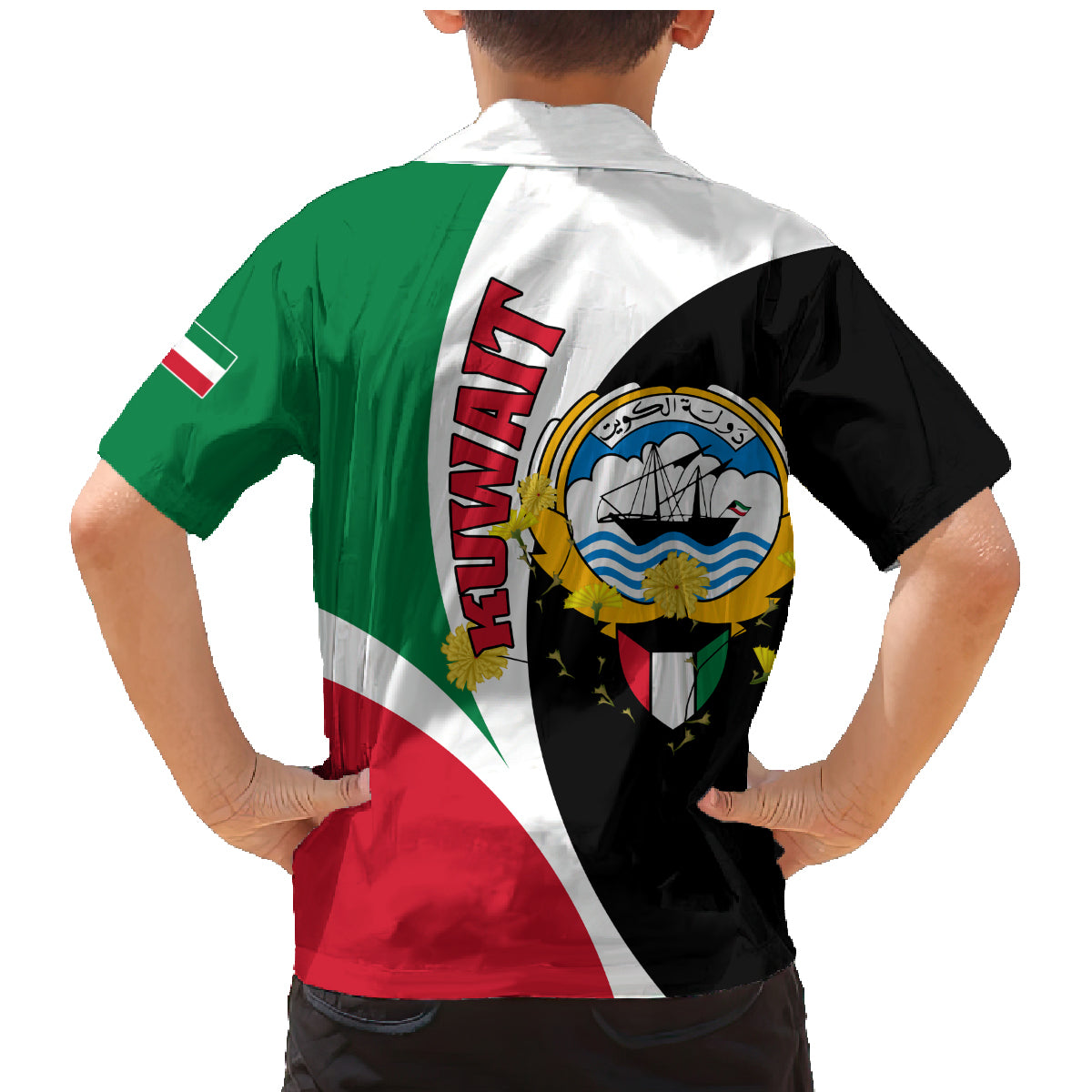 Kuwait National Day Family Matching Mermaid Dress and Hawaiian Shirt Kuwayt Coat Of Arms Arfaj Flower - Wonder Print Shop